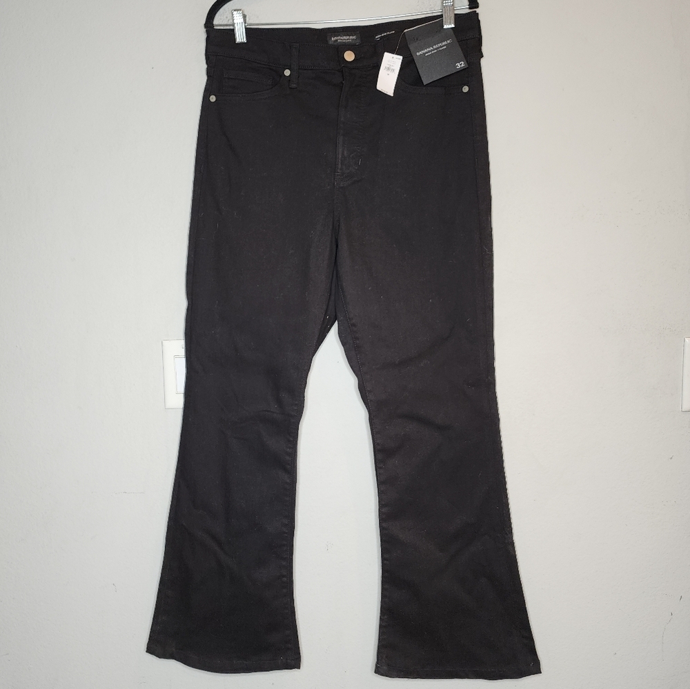NWT Banana Republic Highrise Flare Black Jeans Stretch Denim Size 32 Size 14